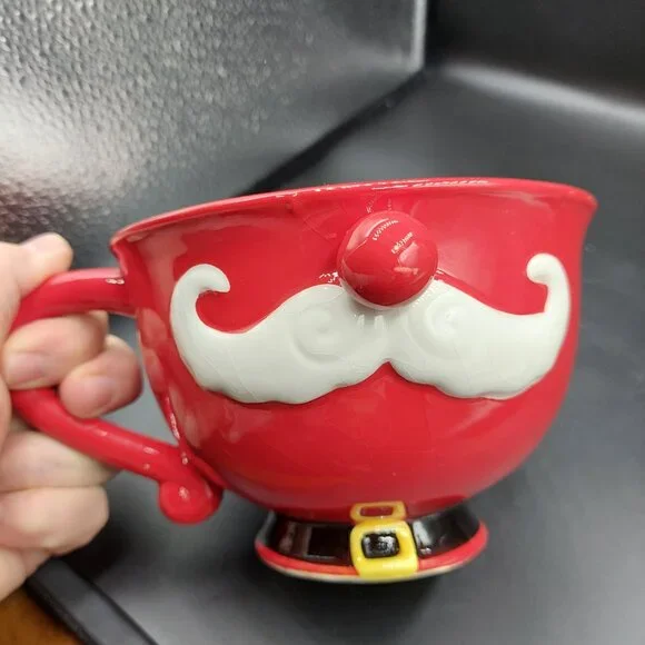 Pier 1 Imports Large Hand Painted Christmas Santa 3D Face Soup Mug Ho Ho Ho - Picture 2 of 8